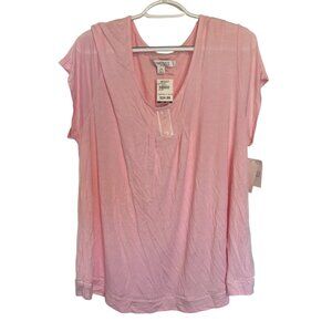 Ellen Tracy NWT Pink Short Sleeve Tunic Top Button Accents Eyelet Detail Sz 2X